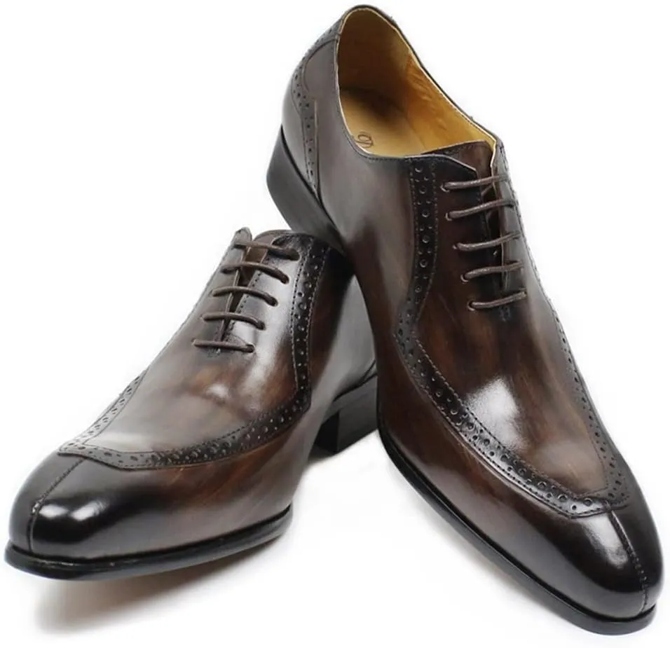 Single Season Oxford Shoes for Men Lace Up Split Toe Monk Strap Pointed Toe Cowhide Block Heel Resistant Non Slip Low Top Classic Very Popular Among Young People