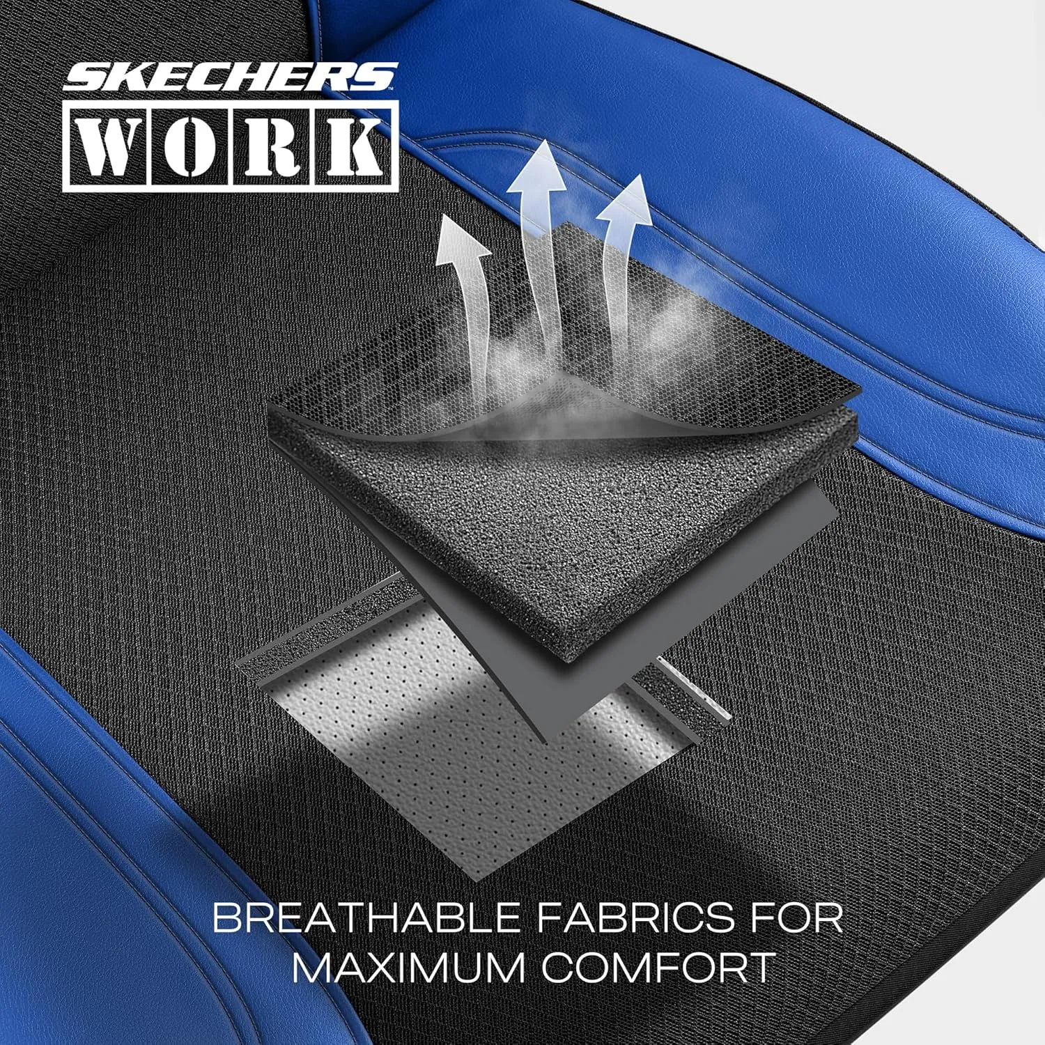 Skechers Work Car Seat Covers, Leather Seat Covers 5-Times Stronger Built-in Webbing, Oxford Fabric Seat Cover for Cars, Airbag Compatible, Automotive Comfort for Cars, Trucks, SUVs (Bule, Two Front)