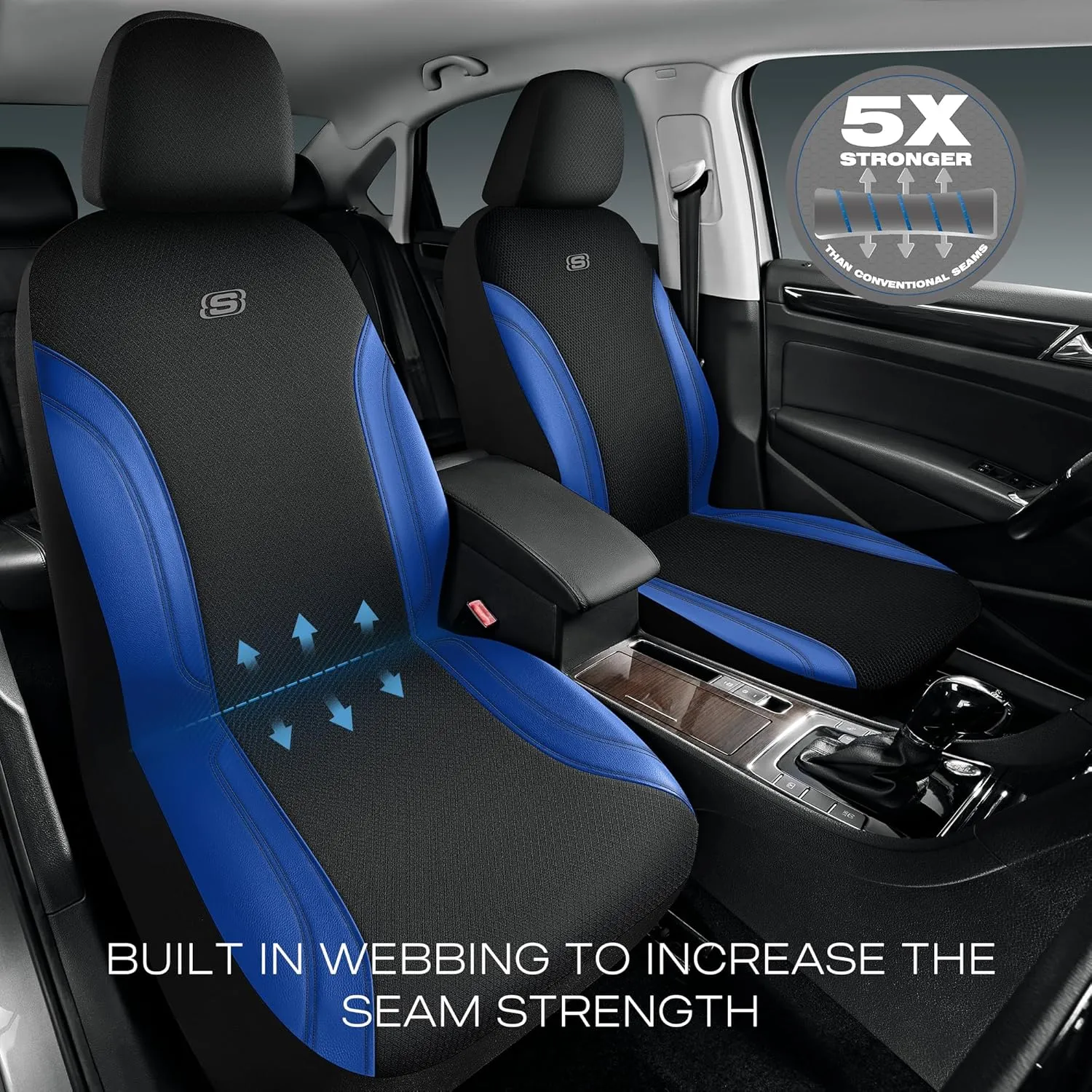 Skechers Work Car Seat Covers, Leather Seat Covers 5-Times Stronger Built-in Webbing, Oxford Fabric Seat Cover for Cars, Airbag Compatible, Automotive Comfort for Cars, Trucks, SUVs (Bule, Two Front)