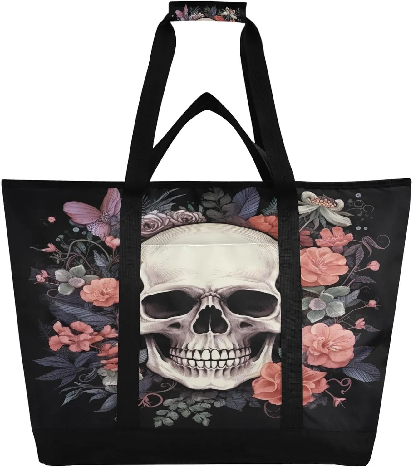 Skull Reusable Insulated Lunchbox Cooler Bag, Leakproof Kitchen Grocery Bag Collapsible Portable Cooler Tote Bag for Picnic, Camping, Office, Travel