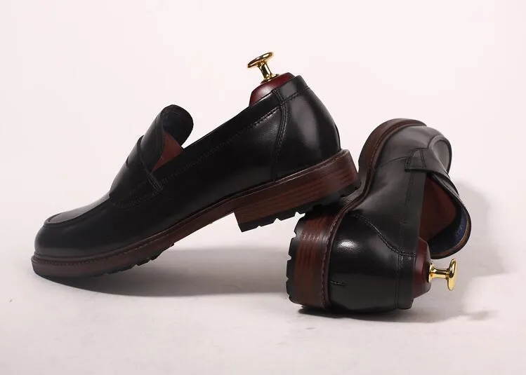 Slip-On Men's Shoes Pointed Toes  Dress Genuine Leather Vintage Male Oxford Shoes