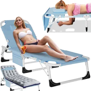 Slsy Folding Lounge Chairs Outdoor, Adjustable Sleeping Cot Chair, Portable Folding Bed Cot Chaise Lounge Chairs for Outside Beach Lawn Camping Pool Sun Tanning