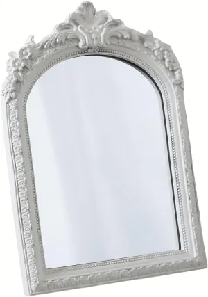 Small White Vintage Vanity Desk Makeup Mirror Antique Decorative Wall Mirror,Resin Carved Arch Table Mirror with Stand for Living Room,Bedroom Dresser,Desktop Decor 10.2" x 7" ﻿