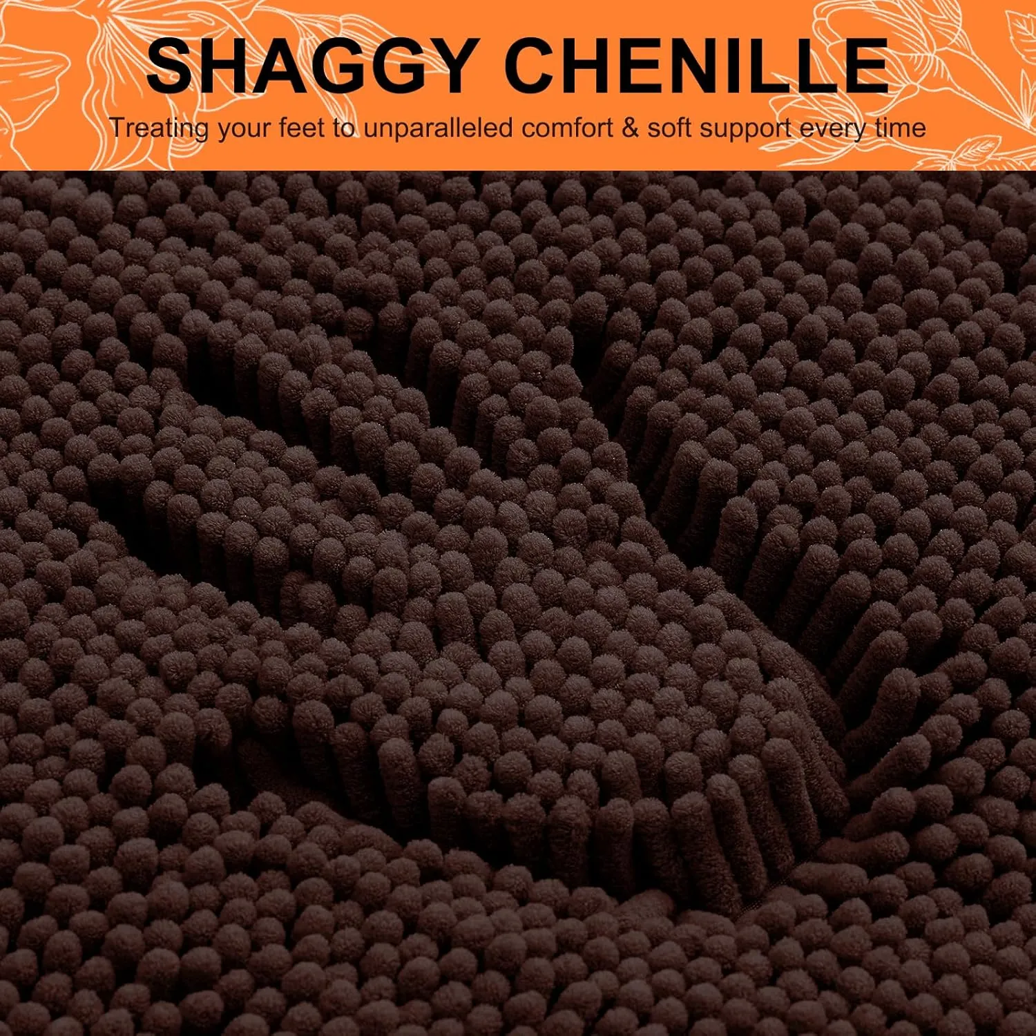 Smiry Bathroom Rugs Sets 2 Piece, Soft Absorbent Chenille Machine Washable Non Slip Shaggy Bath Rug Set for Tub, Shower, and Floor (30x20 24x16, Brown)