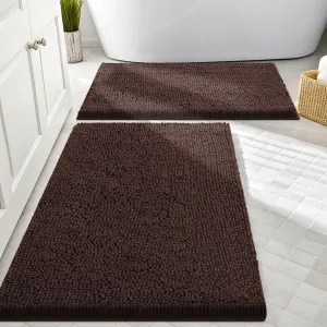 Smiry Bathroom Rugs Sets 2 Piece, Soft Absorbent Chenille Machine Washable Non Slip Shaggy Bath Rug Set for Tub, Shower, and Floor (30x20 24x16, Brown)