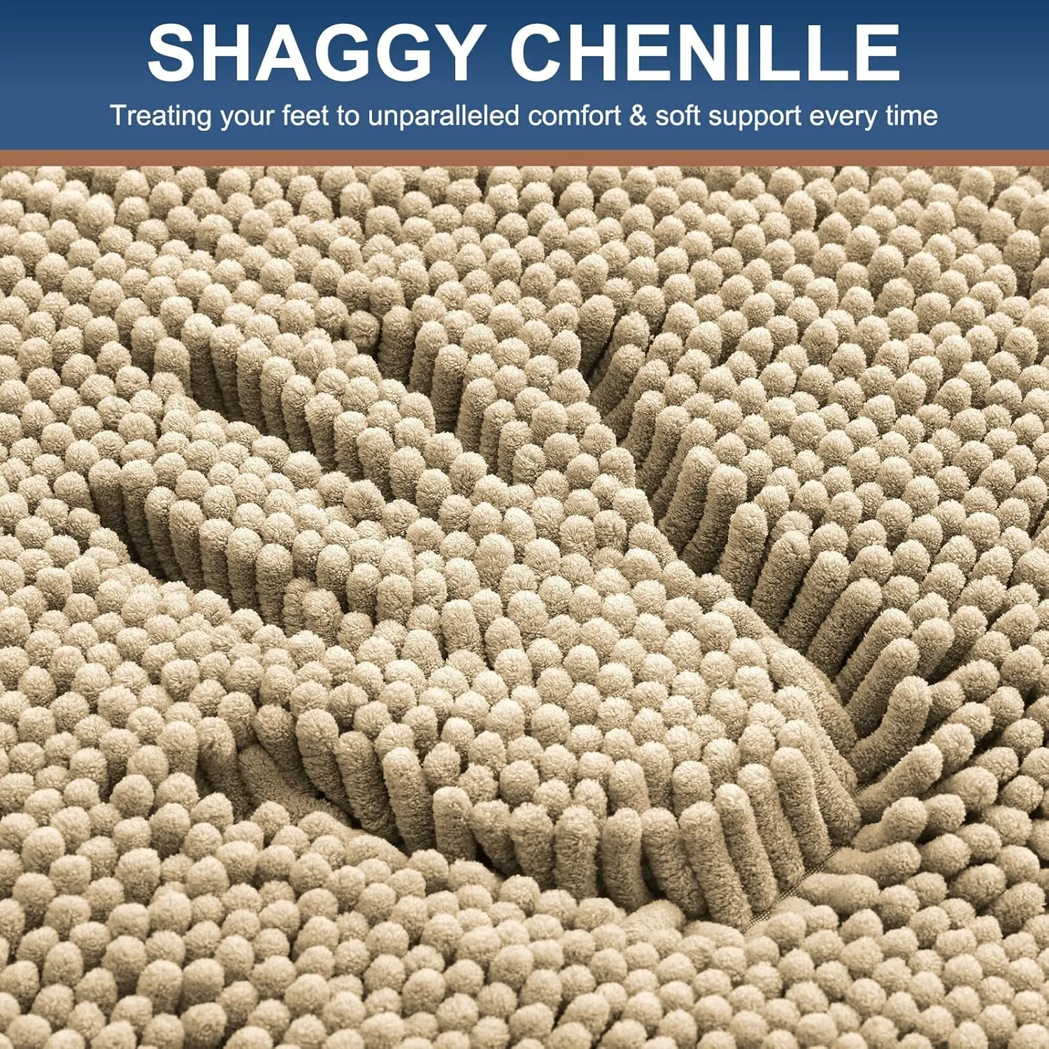 Smiry Luxury Chenille Bathroom Rugs 30x20, Extra Soft and Absorbent Shaggy Bath Mat, Machine Washable, Non-Slip Plush Carpet Runner for Tub, Shower, and Floor, Home Decor Accessories, Beige