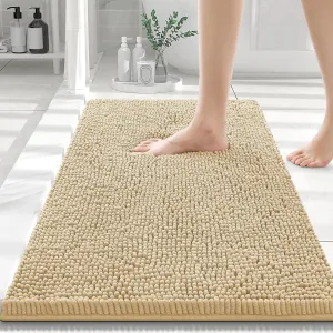 Smiry Luxury Chenille Bathroom Rugs 30x20, Extra Soft and Absorbent Shaggy Bath Mat, Machine Washable, Non-Slip Plush Carpet Runner for Tub, Shower, and Floor, Home Decor Accessories, Beige
