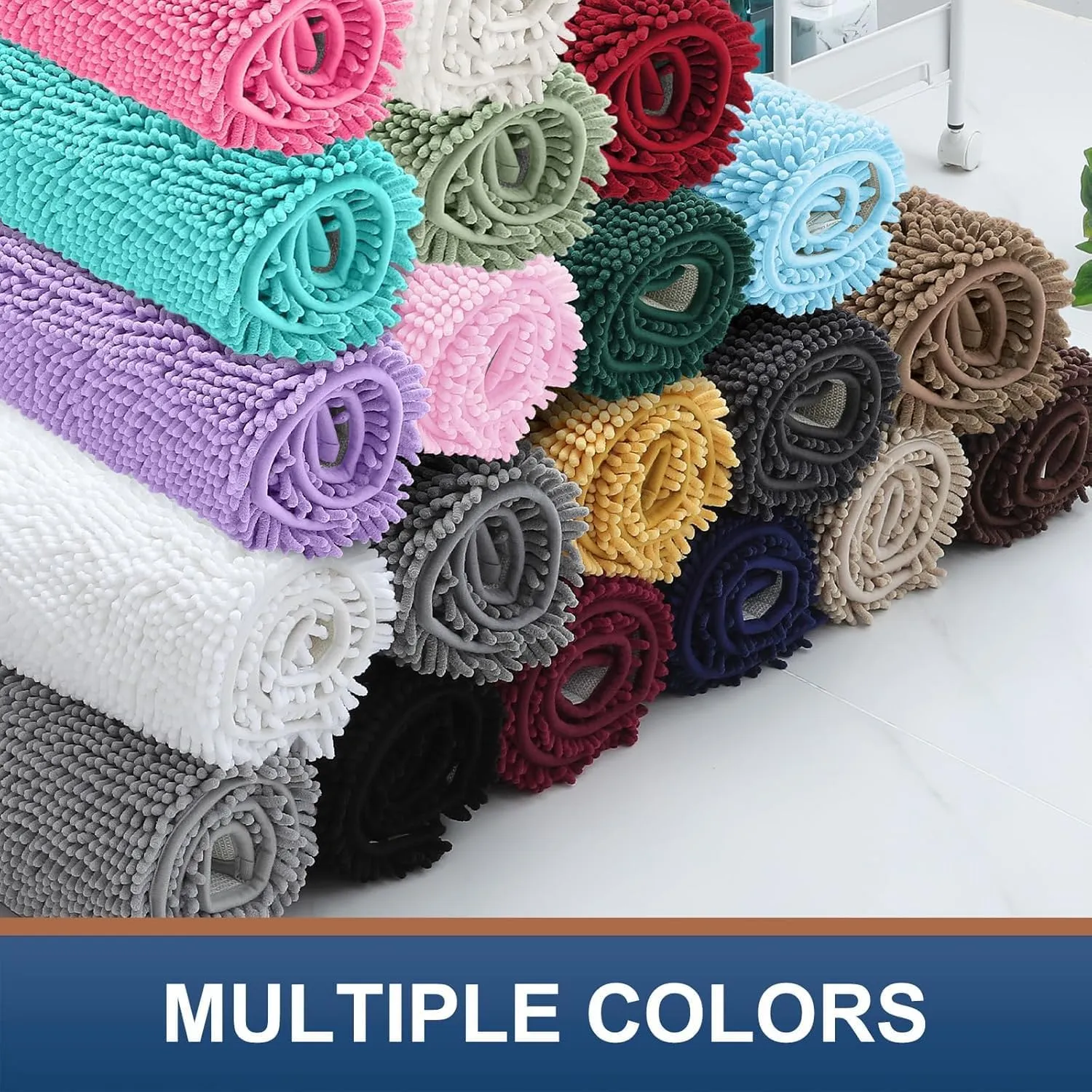 Smiry Luxury Chenille Bathroom Rugs 30x20, Extra Soft and Absorbent Shaggy Bath Mat, Machine Washable, Non-Slip Plush Carpet Runner for Tub, Shower, and Floor, Home Decor Accessories, Beige