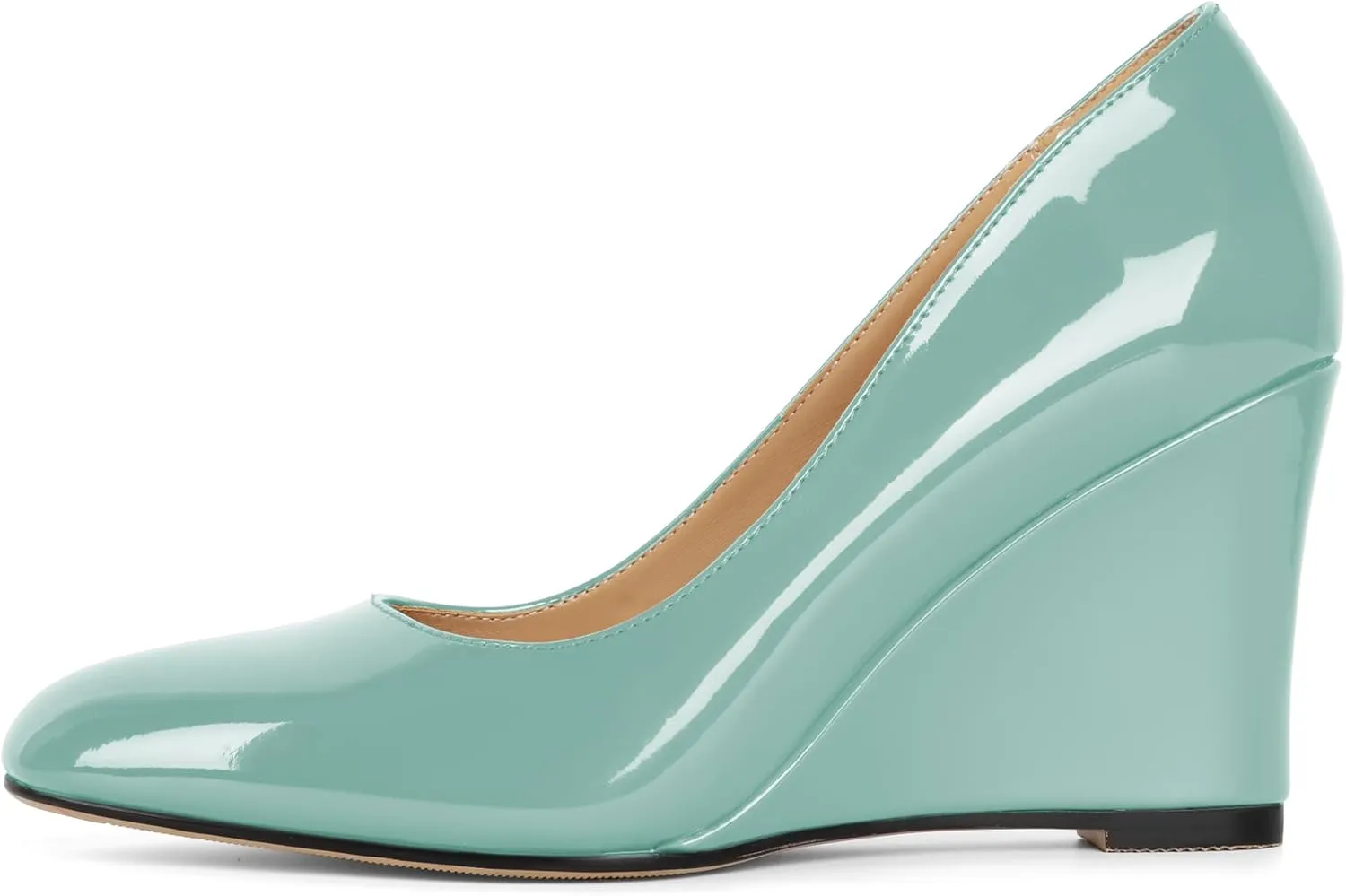 Soireelady Wedge Heel Pumps Round Closed Toe Slip On High Heel Wedges Comfortable Dress Shoes 3.5 Inches