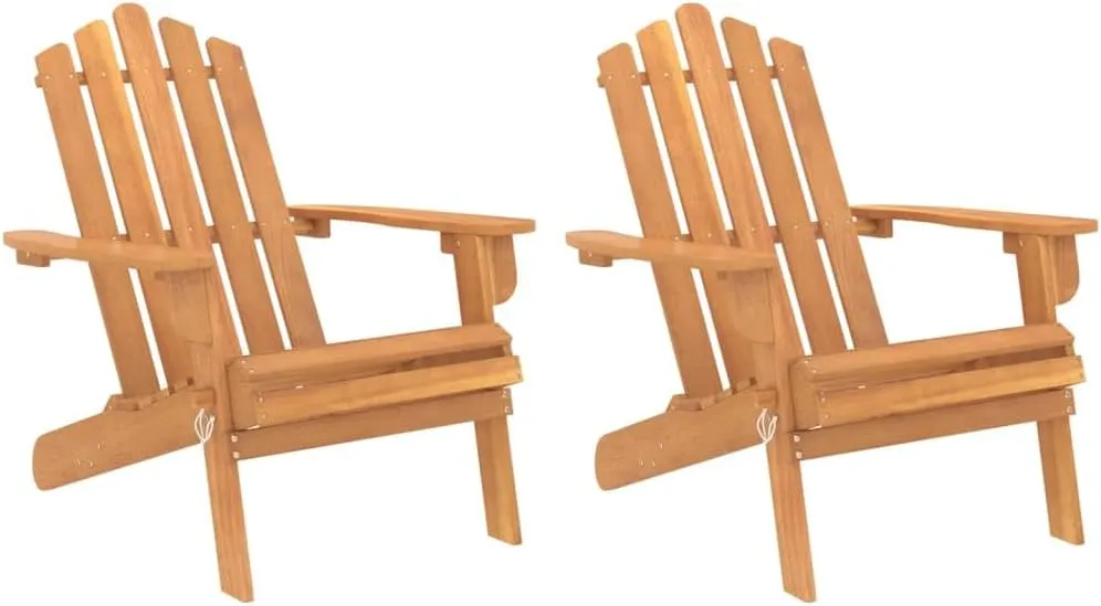 Solid Acacia Wood Adirondack Chairs 2-Piece Set Foldable Patio Furniture Outdoor Lounge Chairs with Contoured Seats for Garden Beach Poolside