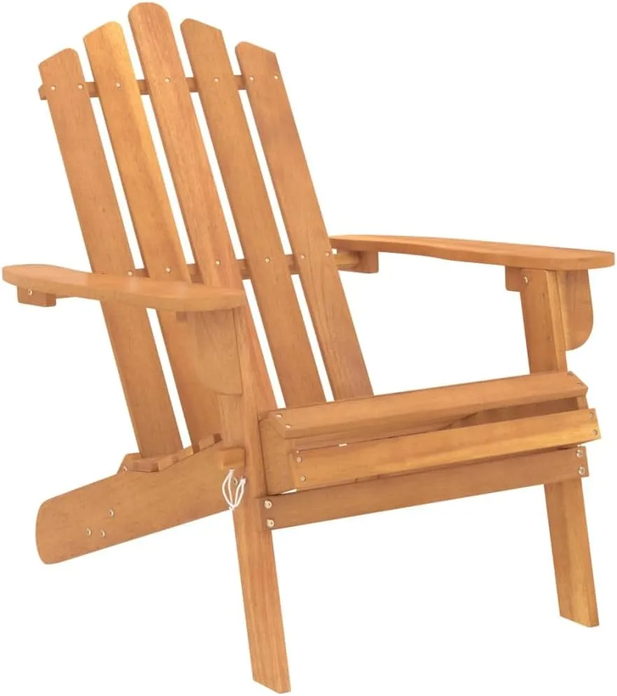 Solid Acacia Wood Adirondack Chairs 2-Piece Set Foldable Patio Furniture Outdoor Lounge Chairs with Contoured Seats for Garden Beach Poolside