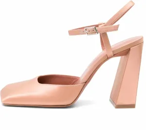 Square Closed Toe Satin Pumps Shoes for Women,Chunky High Heel Adjustable Buckle Block with Ankle Strap Heel Sandals Slip On Mary Janes Pumps Fashion Dress Office Evening Party Bride Wedding Shoes