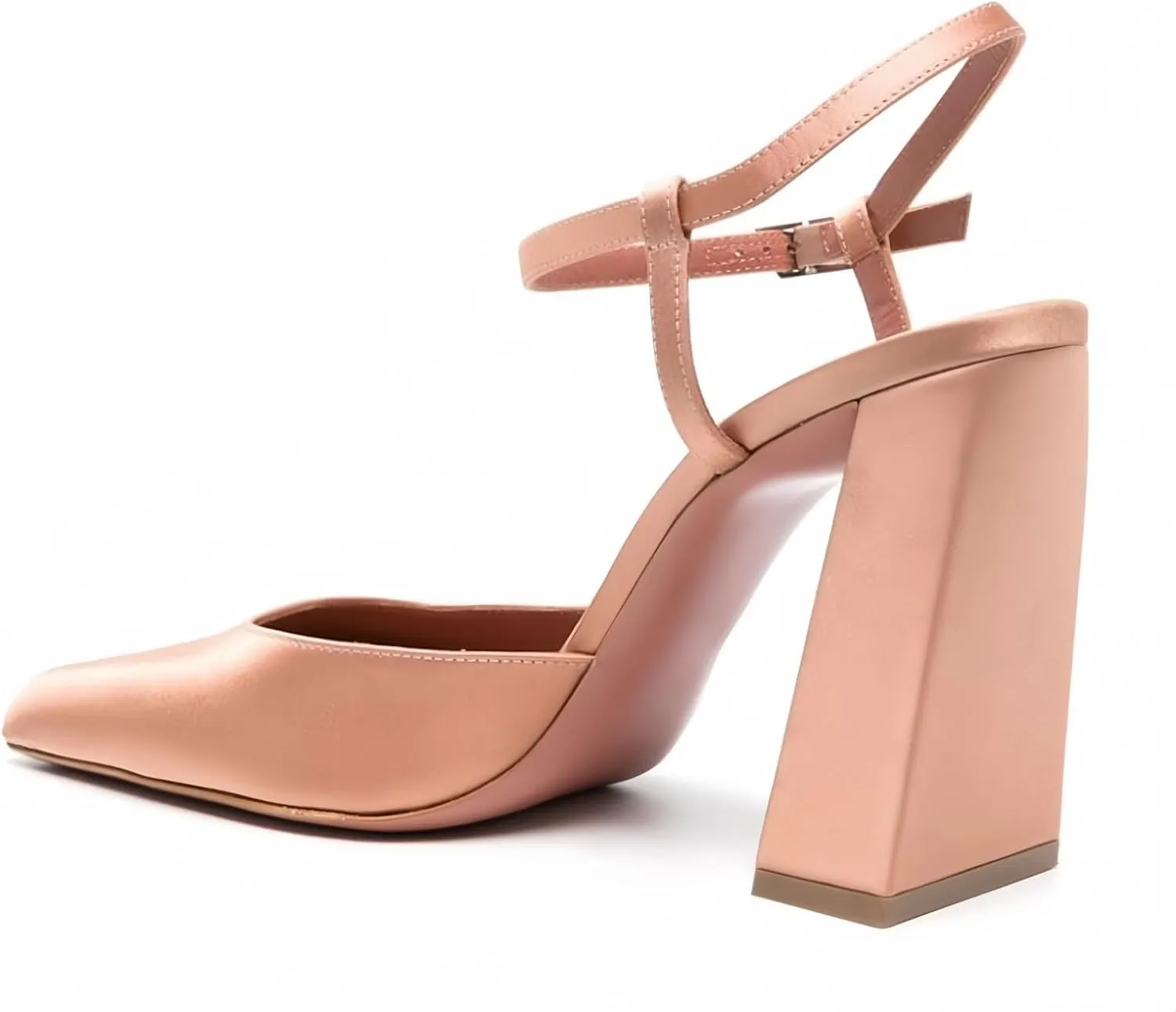 Square Closed Toe Satin Pumps Shoes for Women,Chunky High Heel Adjustable Buckle Block with Ankle Strap Heel Sandals Slip On Mary Janes Pumps Fashion Dress Office Evening Party Bride Wedding Shoes