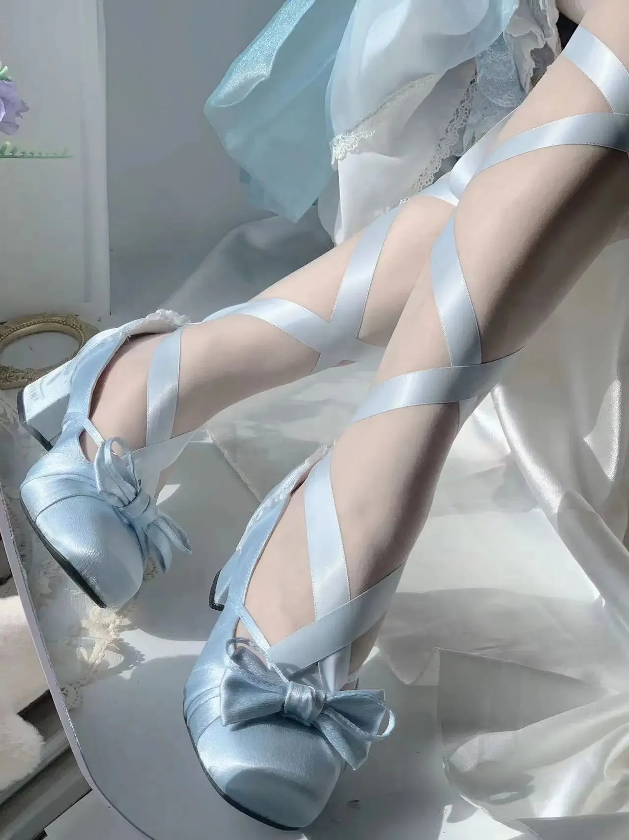 Square Toe Low Heel Satin Mary Jane Shoes