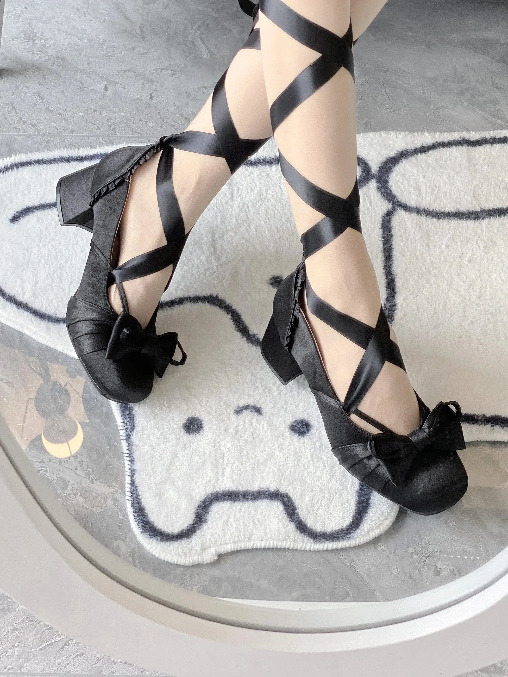 Square Toe Low Heel Satin Mary Jane Shoes