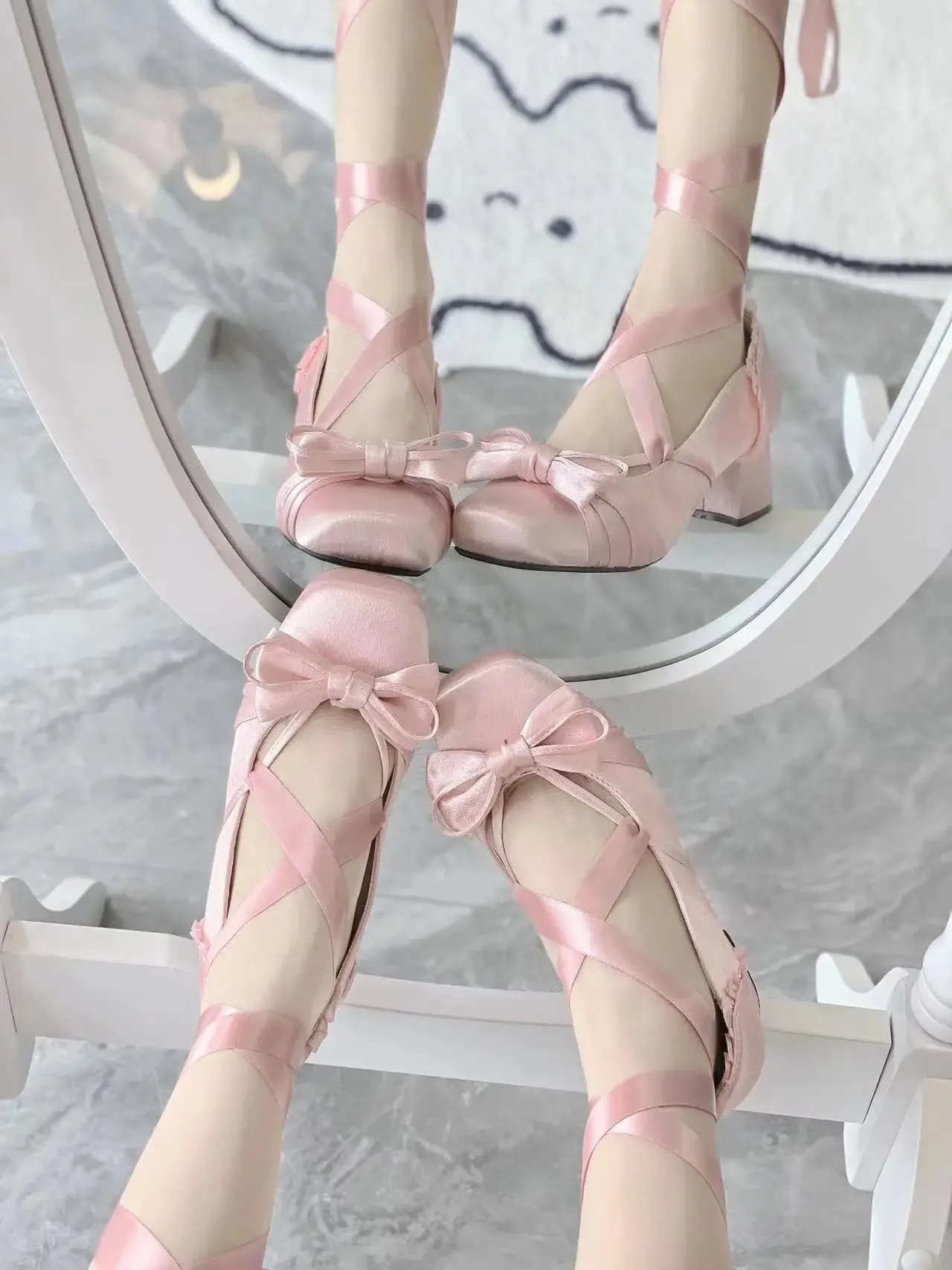 Square Toe Low Heel Satin Mary Jane Shoes