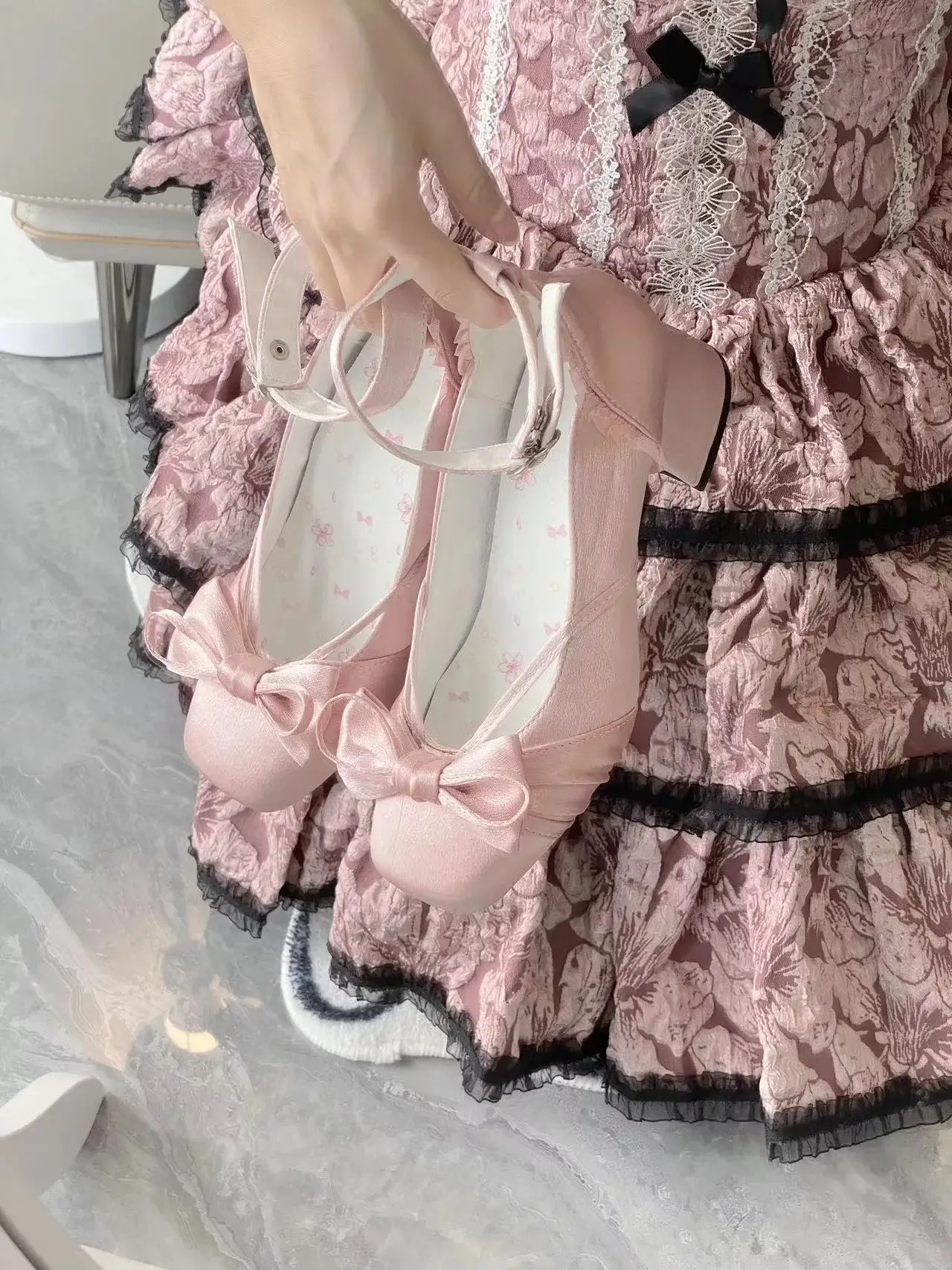 Square Toe Low Heel Satin Mary Jane Shoes