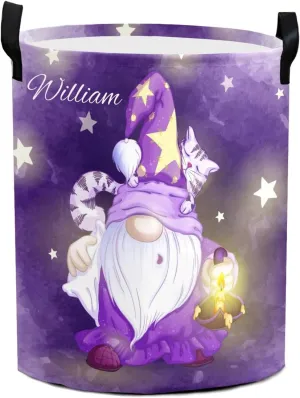Starry Star Gnome Personalized Waterproof Foldable Laundry Basket Bag with Handle, Custom Collapsible Clothes Hamper Storage Bin for Toys Laundry Dorm Travel Bathroom