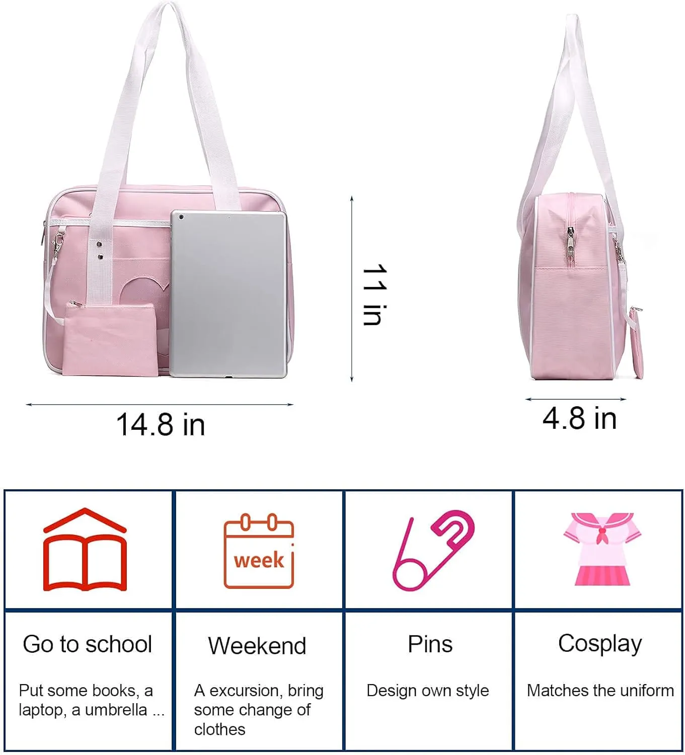 STEAMEDBUN Kawaii Ita Bag Japanese School Bag Cute Tote Bag Large Shoulder Anime Heart Purse