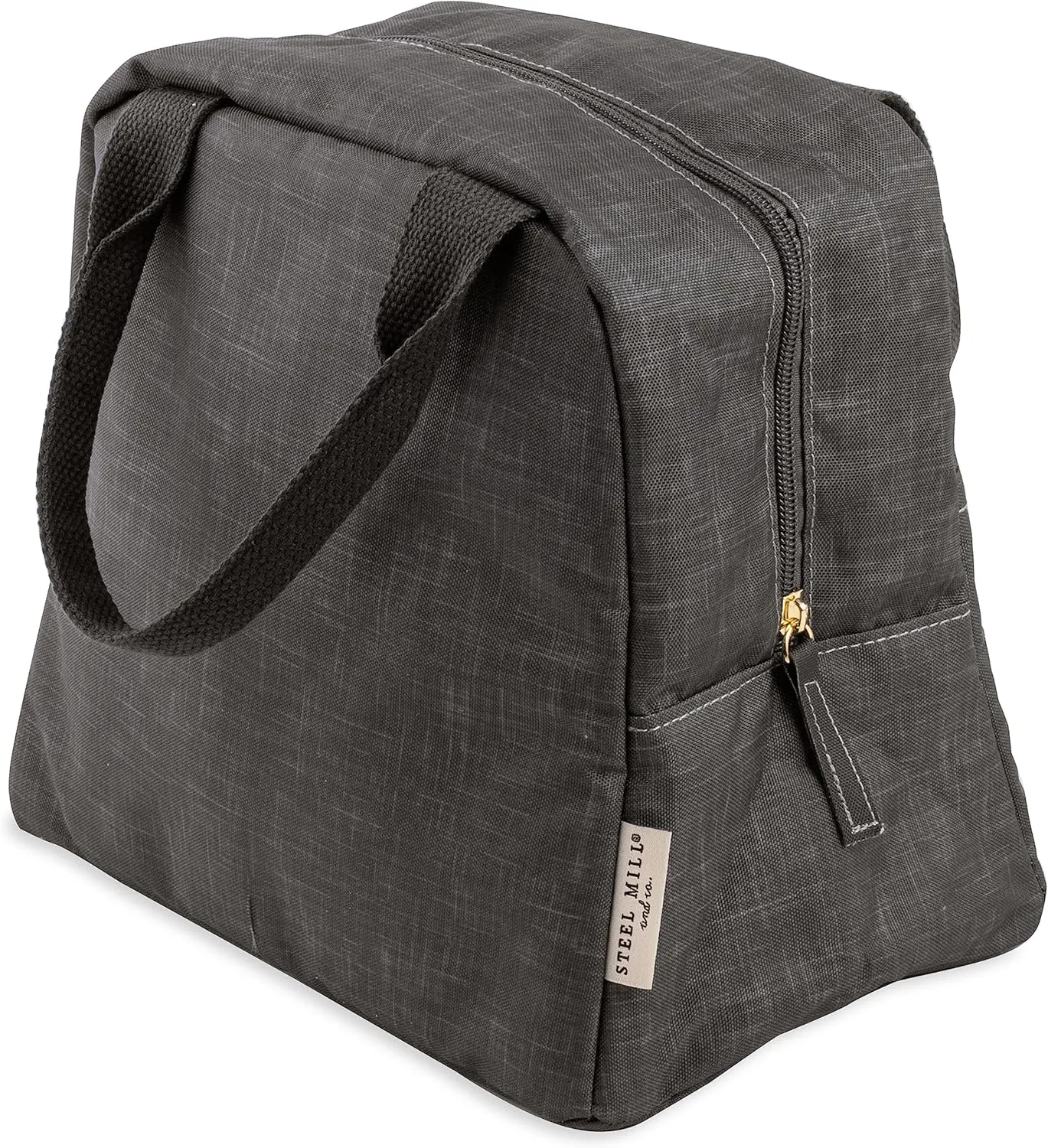 Steel Mill & Co Insulated Lunch Tote Bag for Women or Men, Large Capacity Cooler Lunch Box, Cute Lunch Bag for Adults, Mini Cooler with Zipper Closure, Pockets, and Sturdy Handles (Grey)