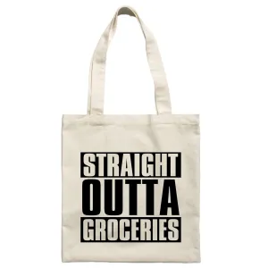 Straight Outta Groceries - Canvas Tote Funny Screen Printed Book Bag Grocery Shopping Bag with Handles Reusable Beach School Craft Market