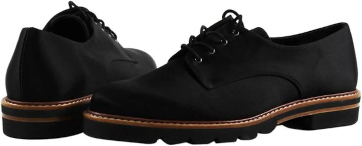 Stuart Weitzman Womens Black Satin Metro Round Toe Lace-Up Oxford Shoes 9 M