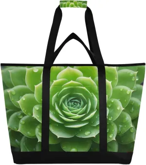 Succulents Tote Bag for Women with Zipper Reusable Grocery Bags Foldable Insulated Cooler Bag Totes Handbags Shopping Bags for Groceries Beach Travel Work Picnic