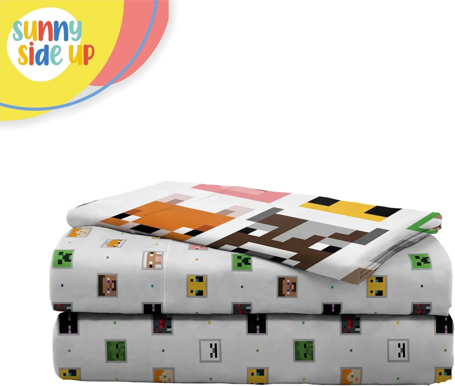 Sunny Side Up Minecraft Creeper & Animals Twin Sheet Set - 3 Piece Kids Bedding Set Includes Pillow Cover - Super Soft Microfiber Sheets