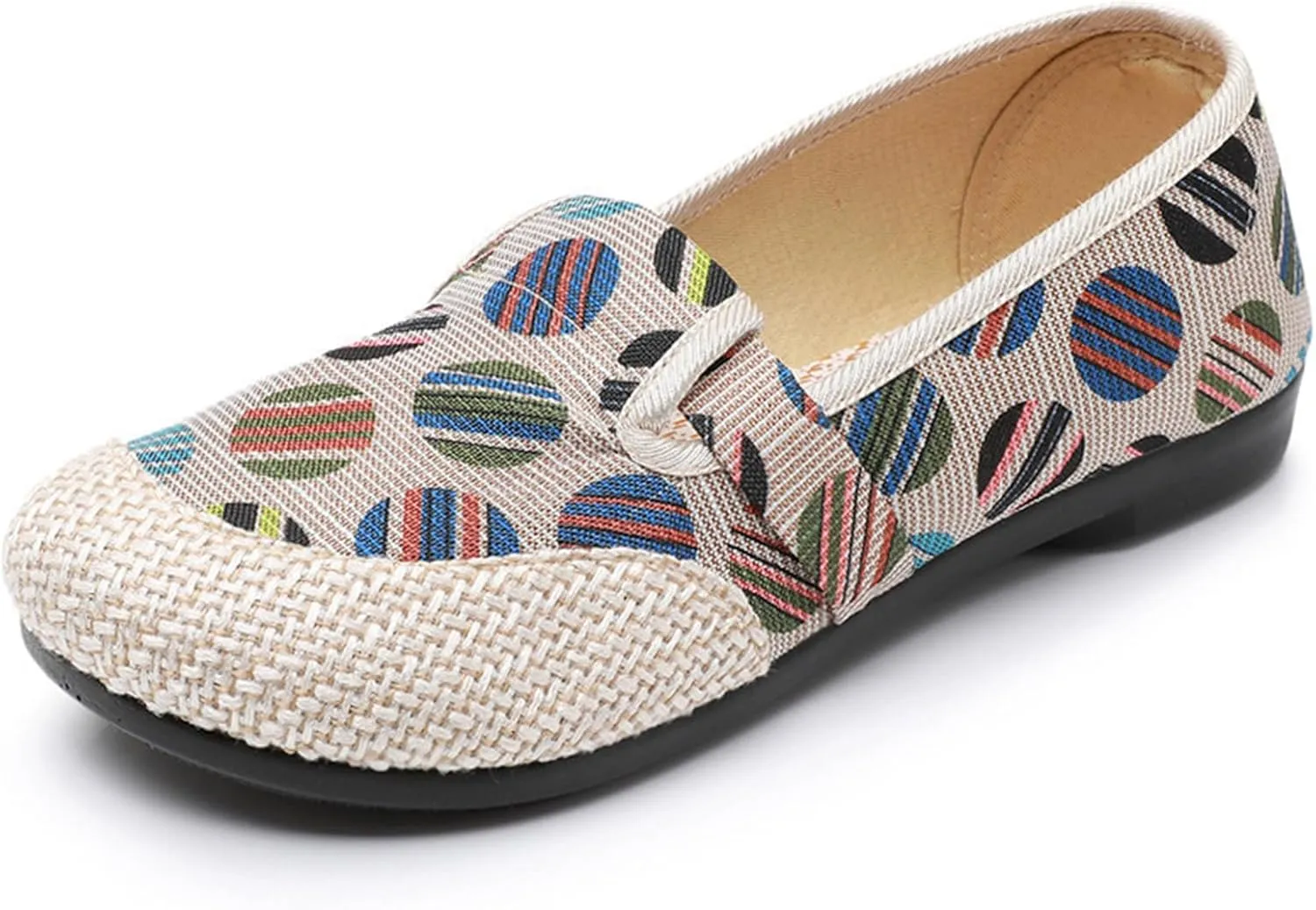 Sweet Women's Fashion Linen Shoes, Soft Breathable Flat Heel Casual Footwear, Slip On Flat Shoes