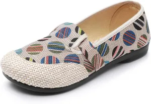 Sweet Women's Fashion Linen Shoes, Soft Breathable Flat Heel Casual Footwear, Slip On Flat Shoes