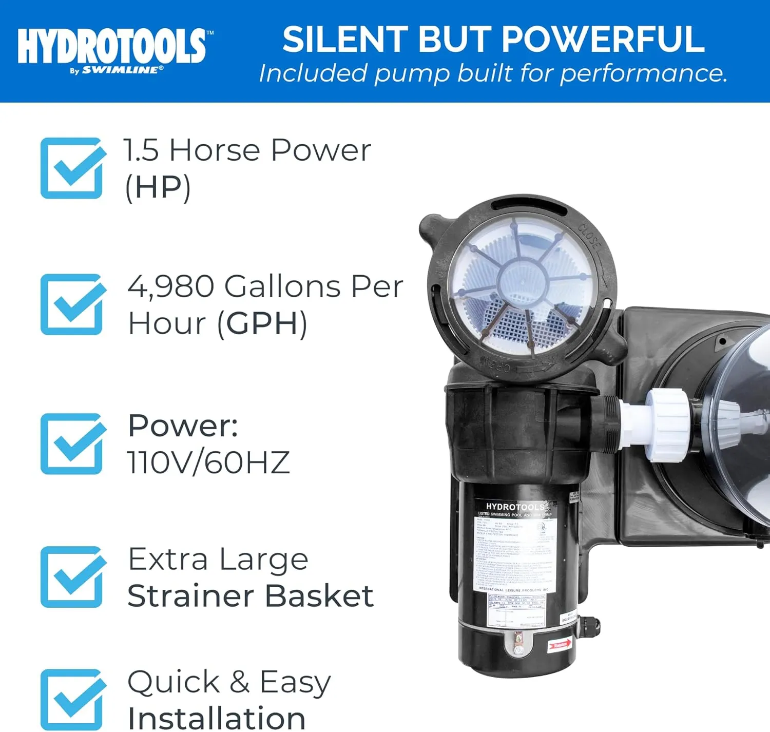 SWIMLINE HYDROTOOLS Above-Ground Pool Cartridge Filter, Sure-Flo 100 Sq Ft w/ 1.5 HP Pump, Pools up to 40,000 Gallons