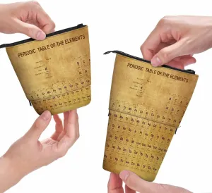 Swono Periodic Table Elements Pencil Case Retro Educational Atomic Number Symbol Weight Standing Pencil Case Pencil Pouch Pencil Holder Brown