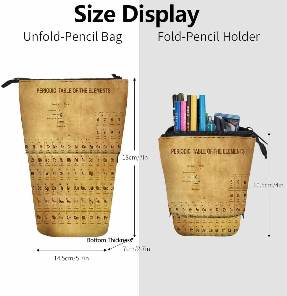Swono Periodic Table Elements Pencil Case Retro Educational Atomic Number Symbol Weight Standing Pencil Case Pencil Pouch Pencil Holder Brown
