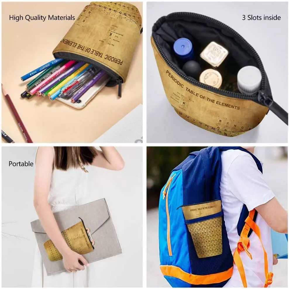 Swono Periodic Table Elements Pencil Case Retro Educational Atomic Number Symbol Weight Standing Pencil Case Pencil Pouch Pencil Holder Brown