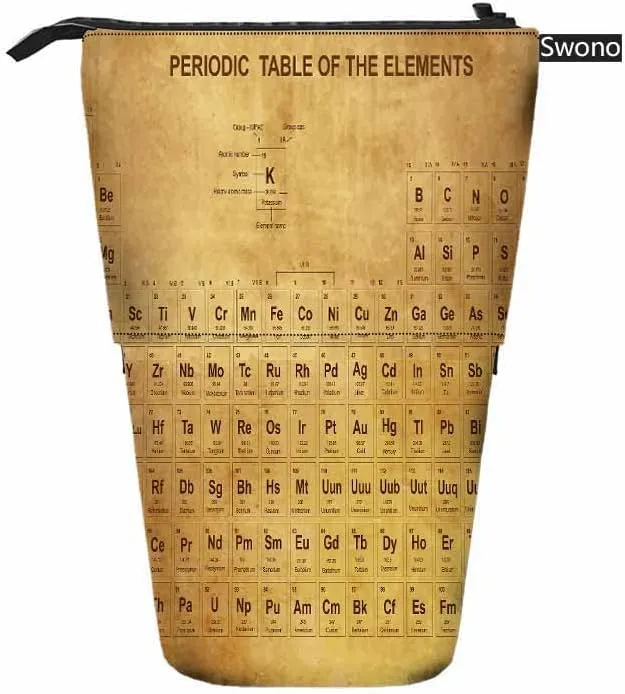 Swono Periodic Table Elements Pencil Case Retro Educational Atomic Number Symbol Weight Standing Pencil Case Pencil Pouch Pencil Holder Brown