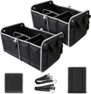 Tahoe Trails 23" Foldable Trunk Organizer for Car Storage, Reinforced Base Plates, Non Slip Bottom, Securing Straps, 11 External Pockets, 2 Pack, Black