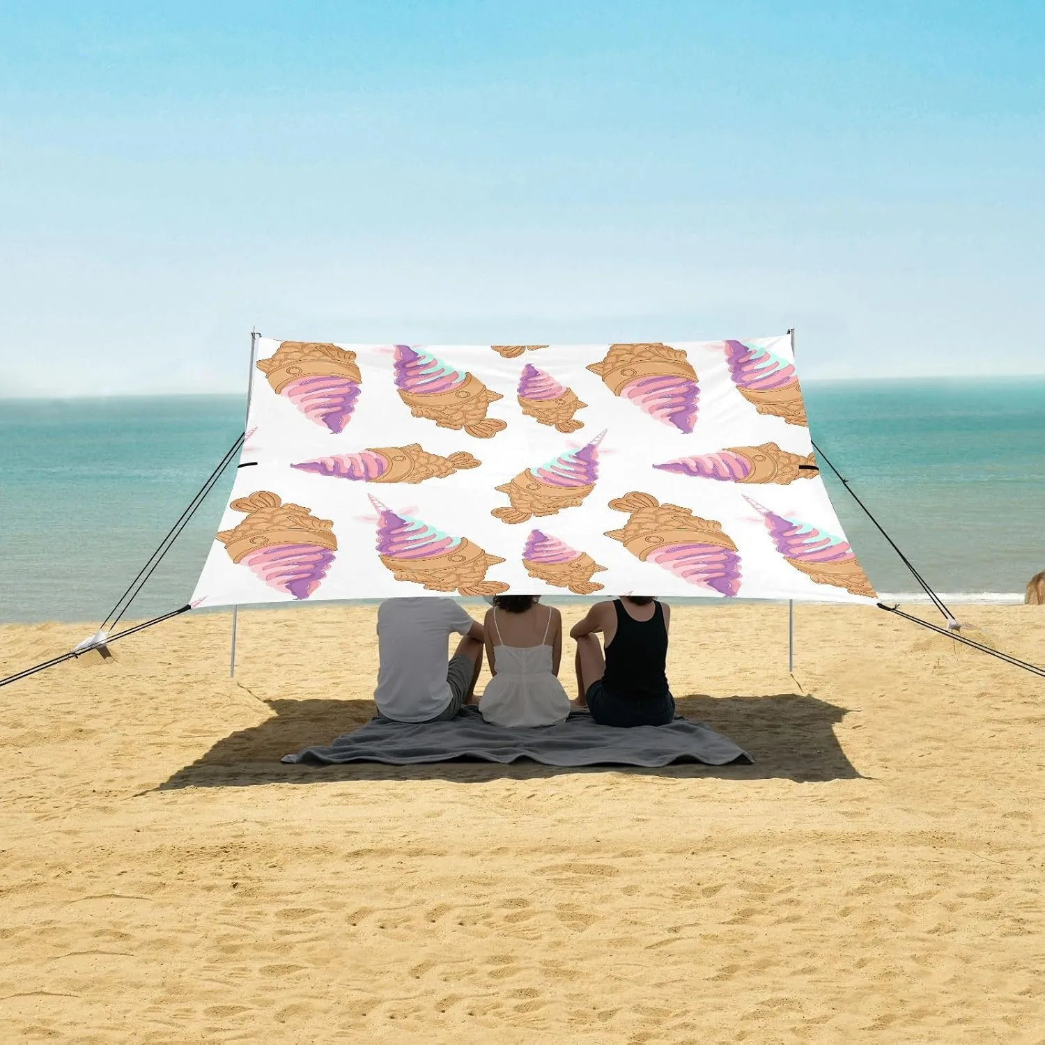 Taiyaki Seamless Pattern Beach Camping Tent Sun Shelter for Whole Family, Beach Shade Canopy with UPF50  UV Protection,Easy Set Up and Carry,Outdoor Shade for Trips, Fishing, Backyard Fun Picn