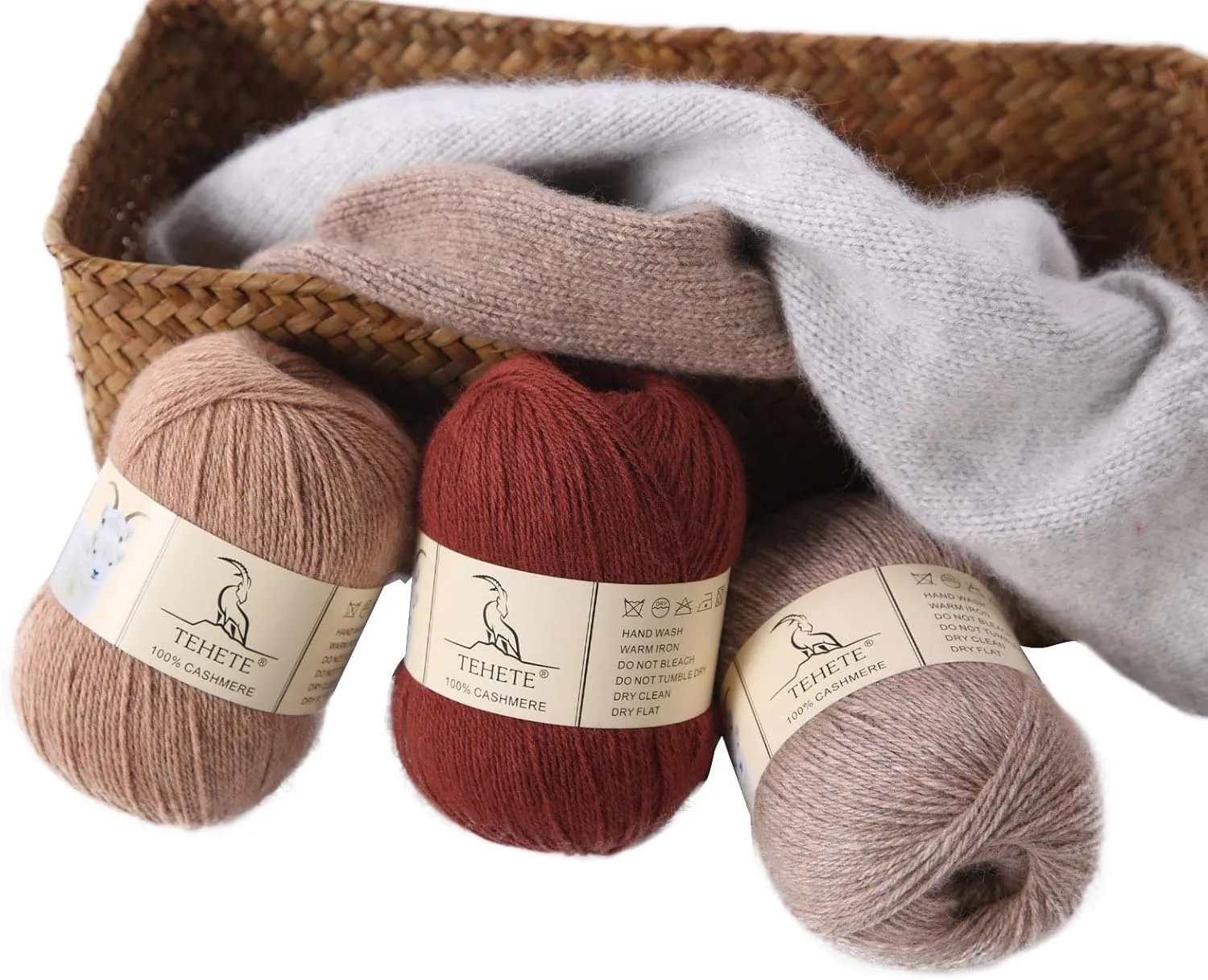 TEHETE 100% Cashmere Yarn for Crocheting 3-Ply Warm Soft Luxurious Fuzzy Knitting Yarn (Caramel)