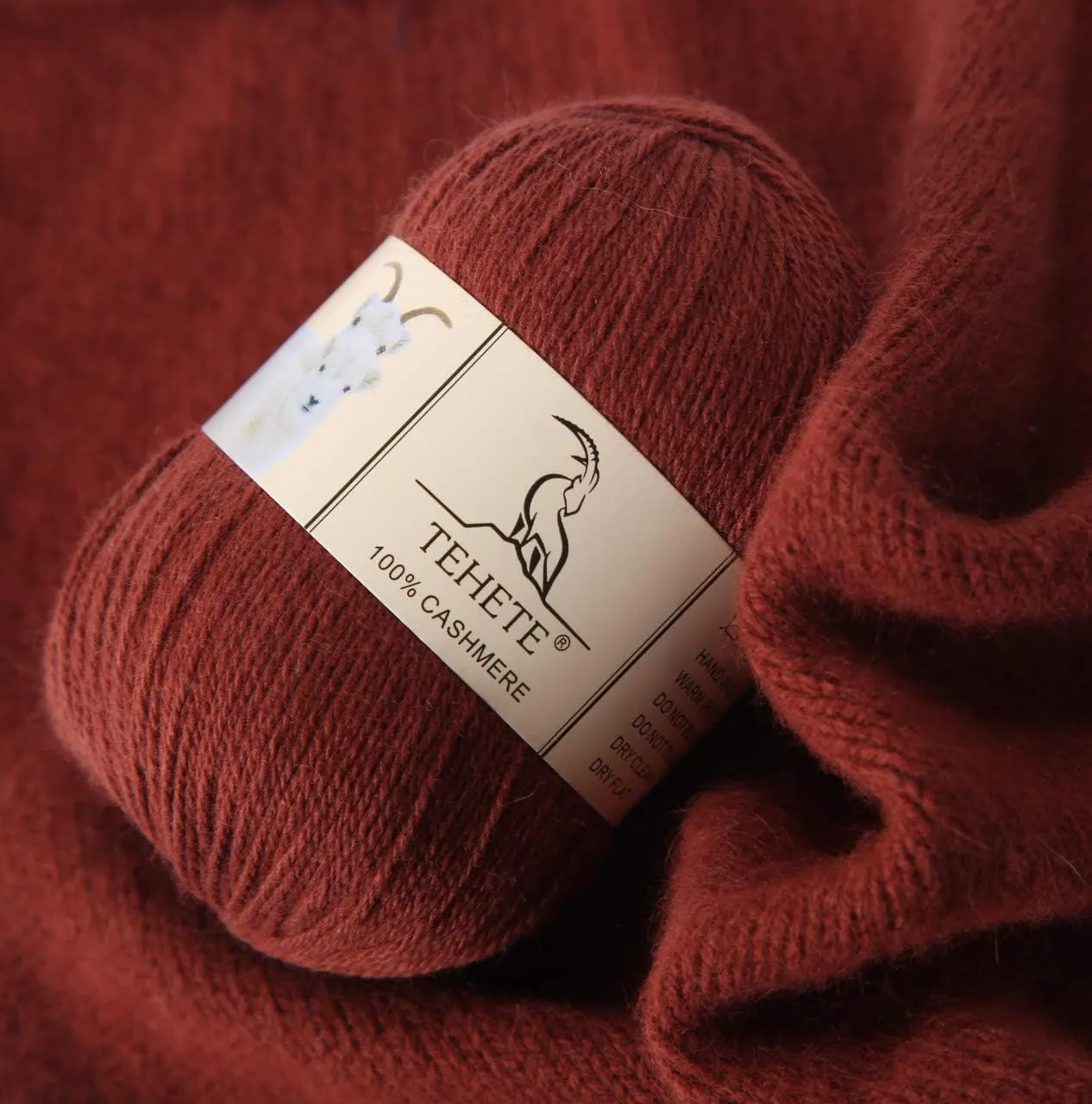 TEHETE 100% Cashmere Yarn for Crocheting 3-Ply Warm Soft Luxurious Fuzzy Knitting Yarn (Caramel)