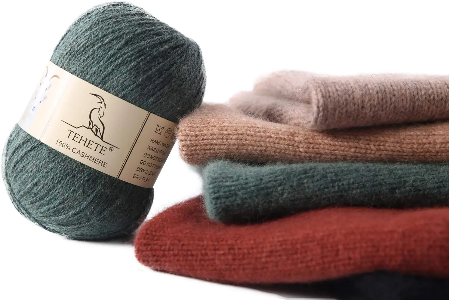 TEHETE 100% Cashmere Yarn for Crocheting 3-Ply Warm Soft Luxurious Fuzzy Knitting Yarn (Caramel)