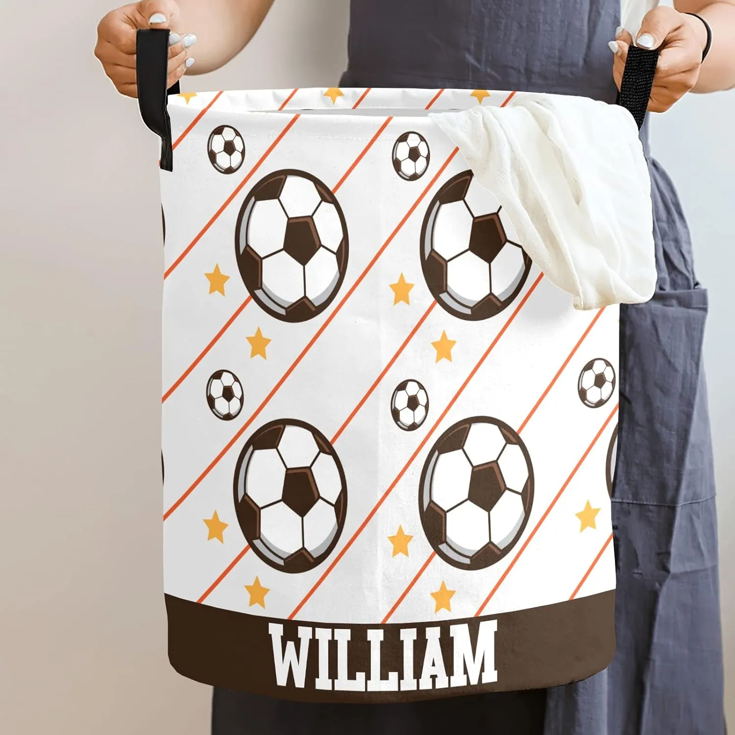 Tennis Ball Personalized Waterproof Foldable Laundry Basket Bag with Handle, Custom Collapsible Clothes Hamper Storage Bin for Toys Laundry Dorm Travel Bathroom
