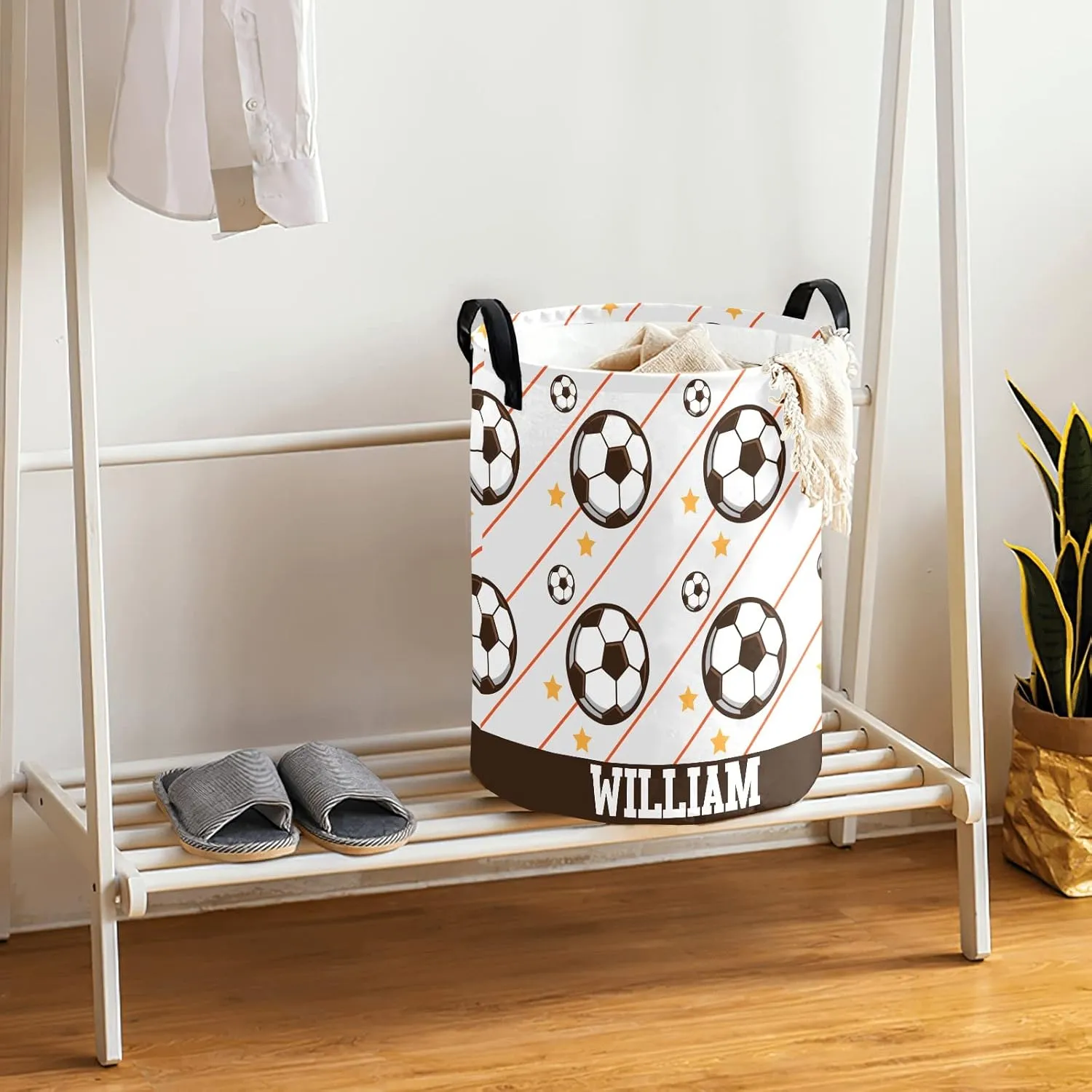 Tennis Ball Personalized Waterproof Foldable Laundry Basket Bag with Handle, Custom Collapsible Clothes Hamper Storage Bin for Toys Laundry Dorm Travel Bathroom