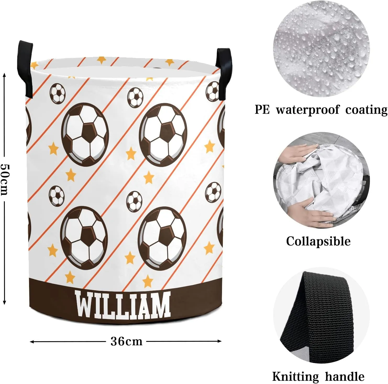 Tennis Ball Personalized Waterproof Foldable Laundry Basket Bag with Handle, Custom Collapsible Clothes Hamper Storage Bin for Toys Laundry Dorm Travel Bathroom