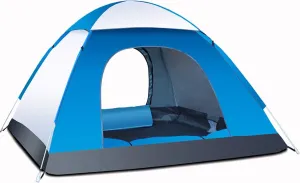 Tent, Pop Up Tent 2 3 4 Man Camping Tent Waterproof, Four Seasons Universal Travel Tent, Portable Tent with Backpack, Gray Blue