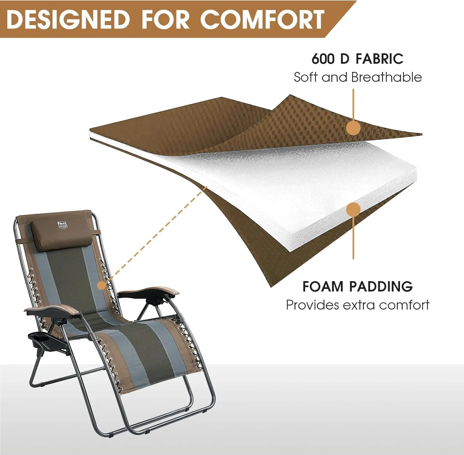 TIMBER RIDGE Oversized Zero Gravity Chair, Padded Reclining Lounge Chair with Adjustable Headrest & Cup Holder, Heavy Duty Support 350 lbs, Foldable for Camping, Lawn, Outdoor & Indoor