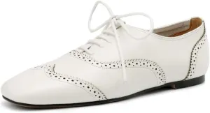 TinaCus Women's Genuine Leather Square Toe Handmade Lace-up Oxford Dress Shoes