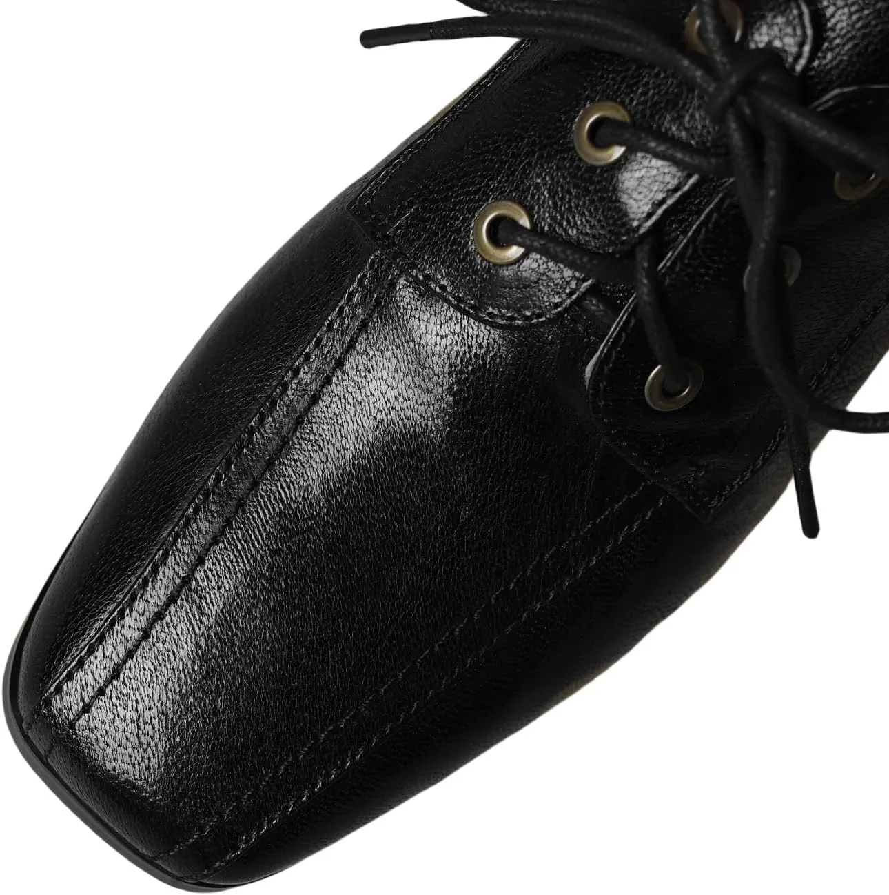 TinaCus Women's Square Toe Genuine Leather Handmade Selftie Low Chunky Heels Retro Oxford Shoes