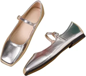 TN TANGNEST Women's Leather Flats Comfortable Square Toe Dress Flats Retro Soft Mary Jane Flats
