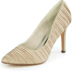 TNXZ Women's Pleated Stain Pointed Toe Stiletto High Heels Pumps Wedding Party Dress Shoes