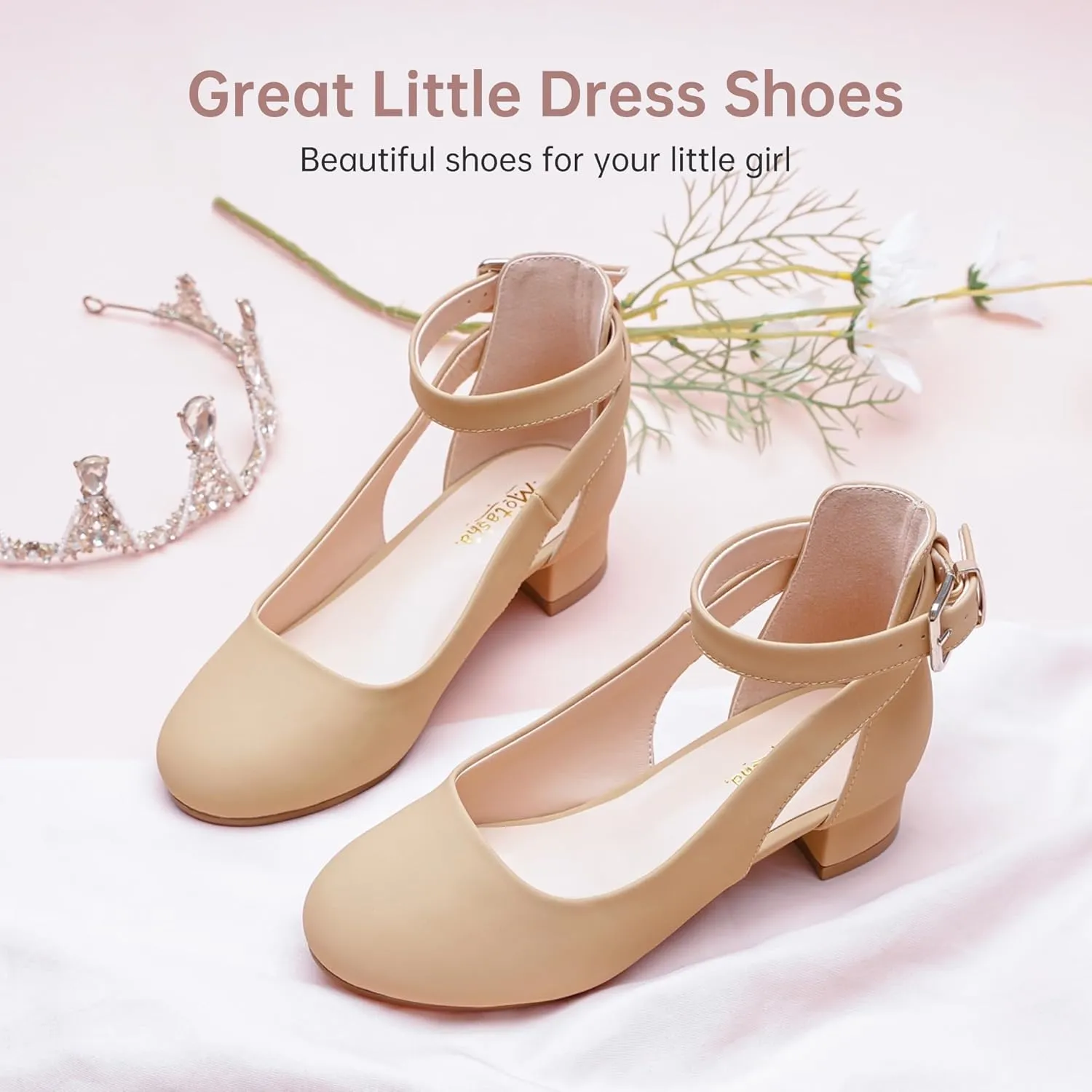 Toddler Girls Dress Shoes Flower Princess Shoes Girls Pump Low Heels Party Wedding for Little Big Kid